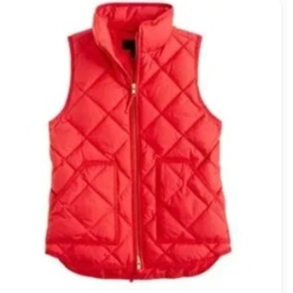 J.Crew Womens Red Diamond Quilted‎ Down Puffer Vest XS Full Zip Pocket 0610